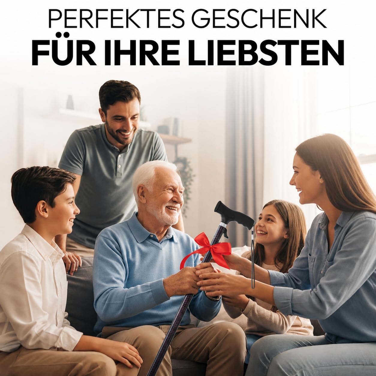 Gehstock Damen Herren – automatisch aufklappbar, höhenverstellbar 65–102 cm | Leichte Gehhilfe für Senioren mit Klickmechanismus, ergonomischem Griff und kompakt faltbarem Design für Alltag und Reisen.
