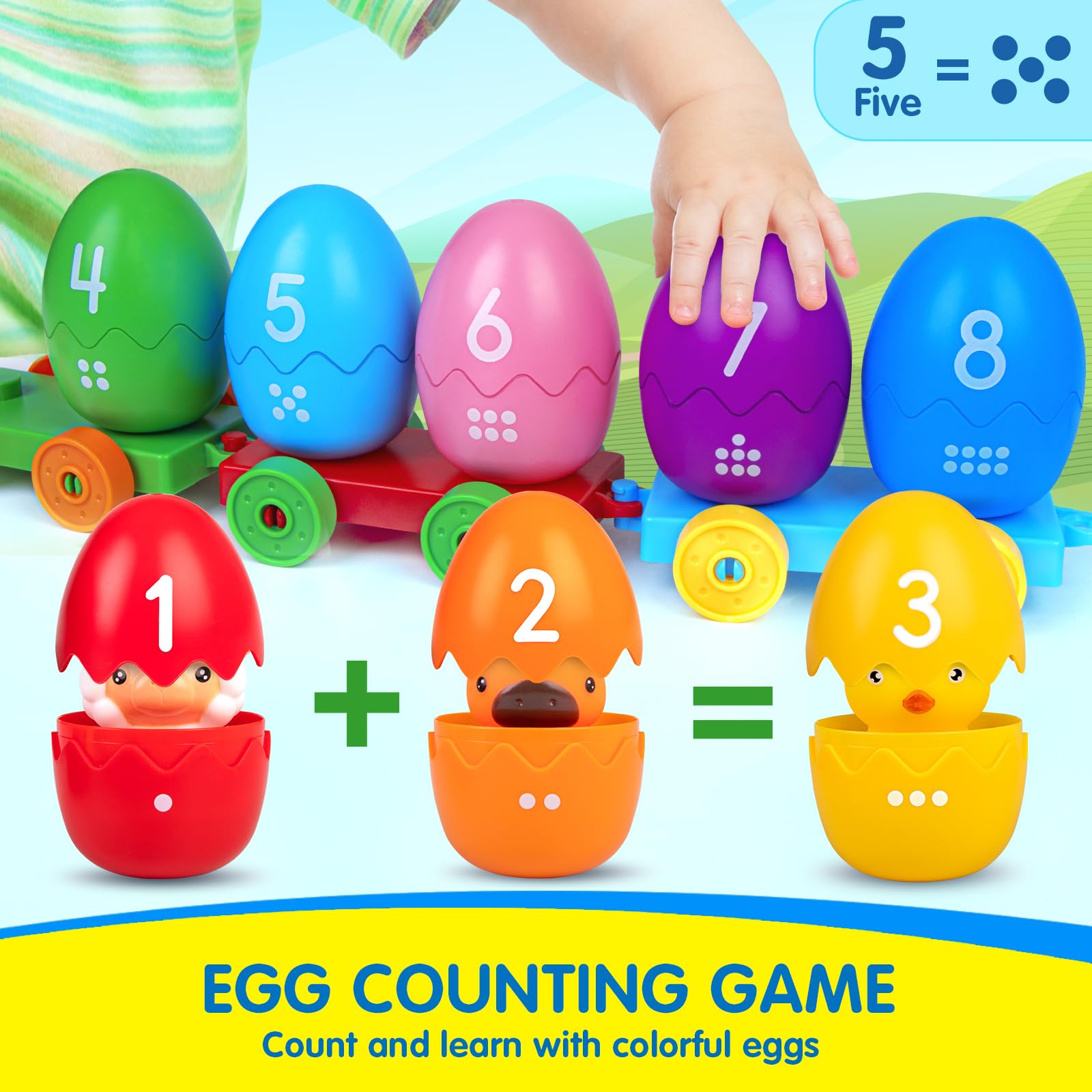 Quanquer Trenino Fattoria per Bambini 18+ Mesi, Giocattolo Educativo Montessori per Contare, Ordinare e Abbinare, Ideale per attività Prescolari e Come Regalo Perfetto di Natale e Compleanno