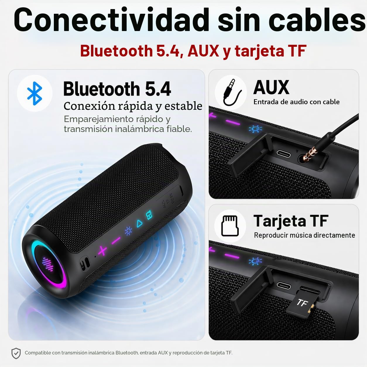 TIMU Altavoz Bluetooth 5.4 Potente, 25W Altavoces Bluetooth con 2 Modos EQ, Correa de Transporte, Compatible con PC, 8 Modos RGB, 24H de Reproducción, Emparejamiento TWS, IPX7, Micro SD y AUX