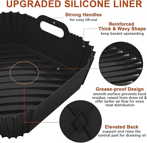 Miniatura 10 de Seropy - Paquete de 2 forros de silicona reutilizables para freidora de aire de 8.6 pulgadas, forros cuadrados para freidora de aire de 4 a 7