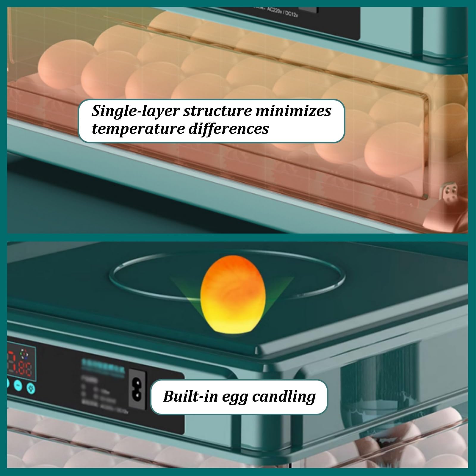 Incubatrici per Uova da Cova, Incubatrice per Uova con Indicatore di umidità, Specchiatore per Uova, Girauova Automatico, Incubatrice Automatica per Uova da Cova(9eggs)
