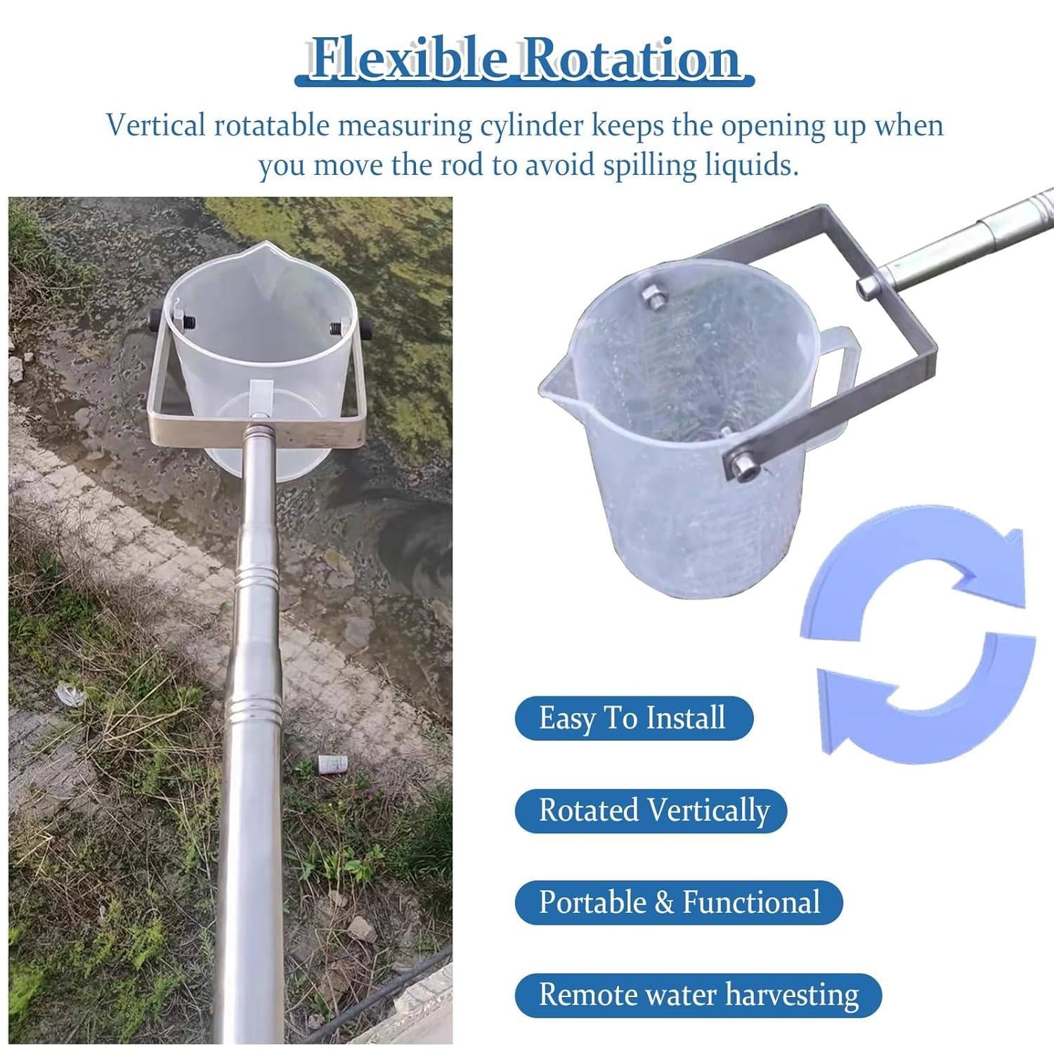 Verstellbarer 500 ml/1000 ml Teleskop-Wasserprobenlöffel, Edelstahl-Wasserqualitätsprobenwerkzeug, einziehbarer Eimer 1,5 m - 7 m für Feldtests und Analysen
