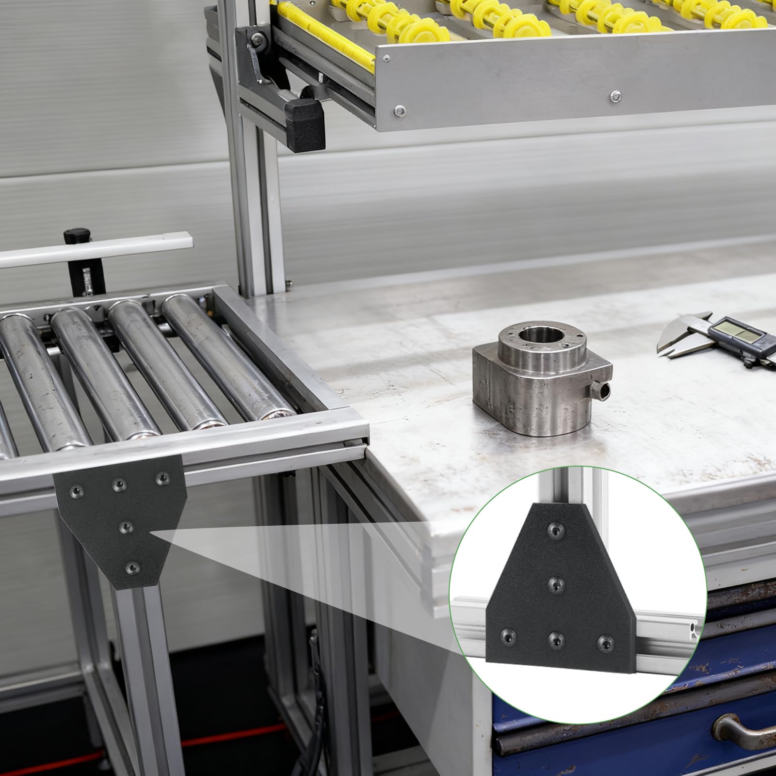 EXLECO 6er Eckhalterung Verbindungsplatte Aluprofil 40x40 Eckhalterungsplatte Eckwinkelplatte T Profil Aluminium mit Muttern Schrauben Sechskantschlüssel für 9mm Schlitz Aluminiumprofil, Schwarz