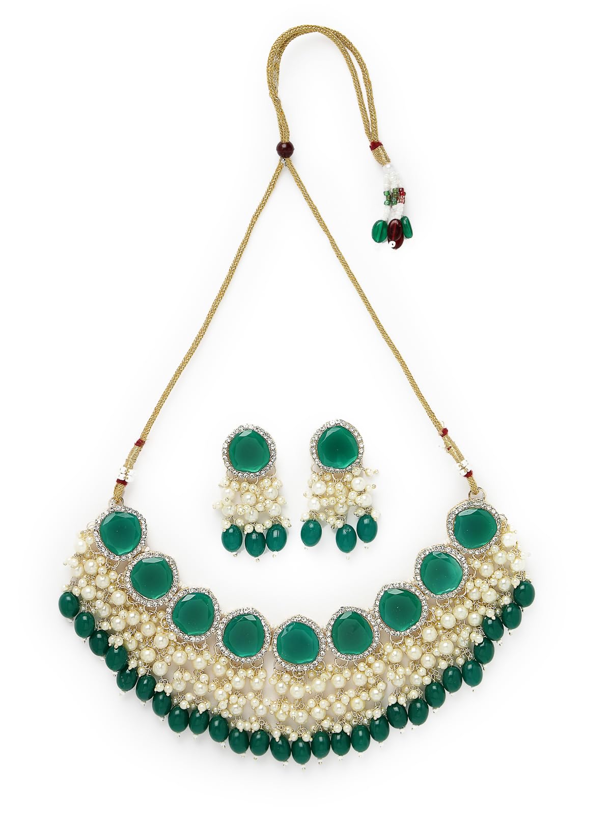 Studio Sukkhi Vintage Gold Plated Faux Beaded Green Collar Bone Necklace Set With Drop Earrings | Jewellery Set For Women And Girls (NS105829) (B0CPLZPTYZ) Amazon Price History, Amazon Price Tracker