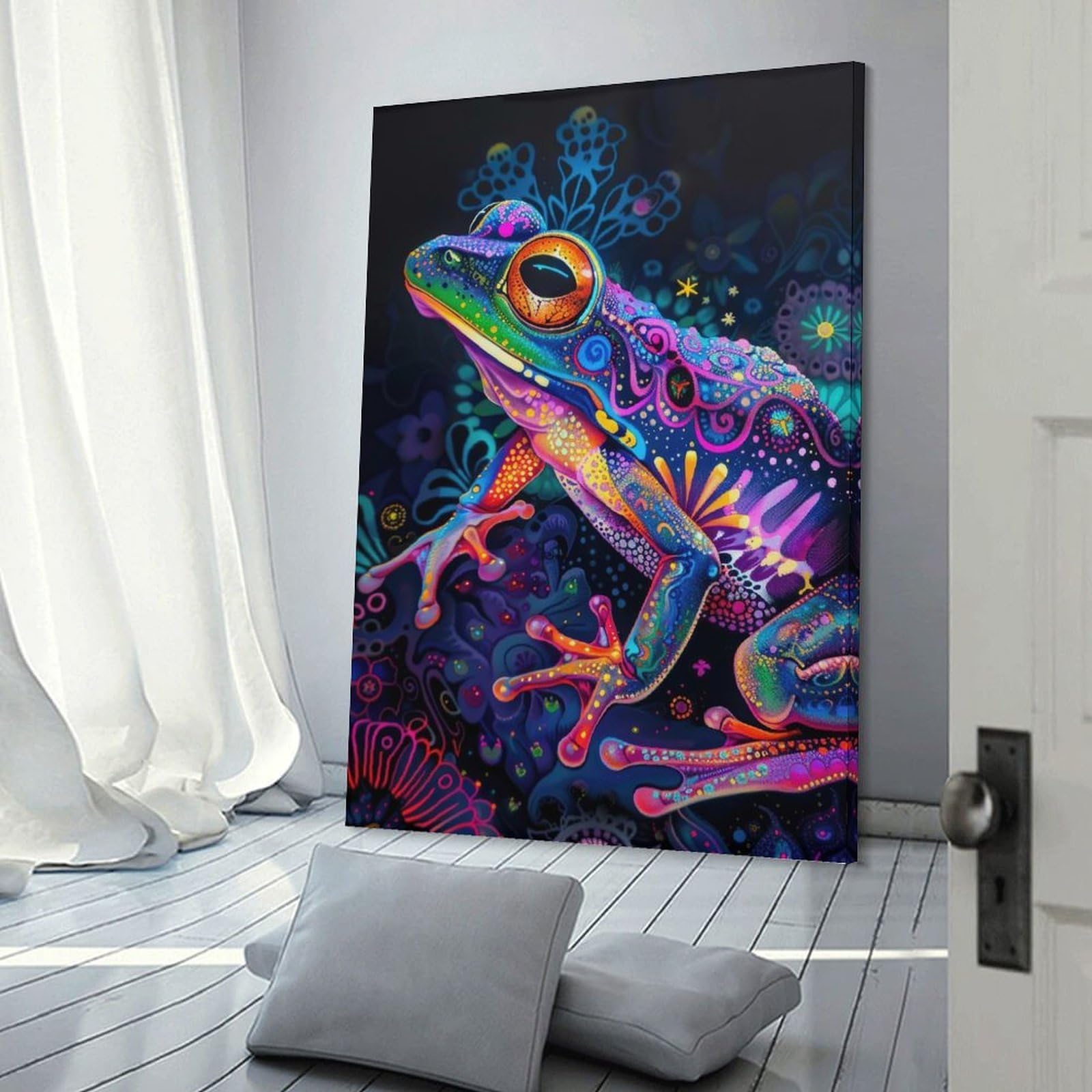Junmoney Psychedelic Frog Art Decorative Canvas Print 24x36inch(60x90cm), for Home, Office, Studio Or Guest Room, Versatile Wall Decor for Many Rooms