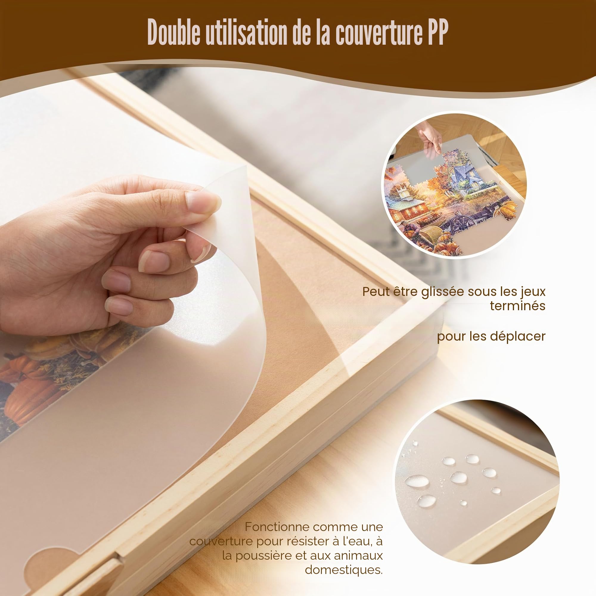 Tektalk Planche de Puzzle Convertible, Utilisation bidirectionnelle, Table de Puzzle réglable avec Couvercle, 4 Plateaux de tri colorés, Plateau en Bois à 4 Angles d'inclinaison, jusqu'à 1000 pièces