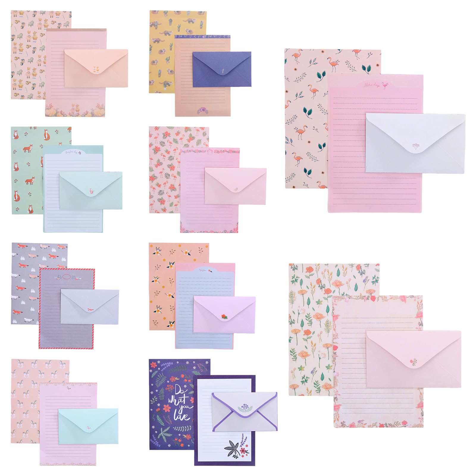 90Pcs Writing Paper and Envelopes Set, 60 Lined Stationery Papers + 30 Envelopes, 10 Vintage Floral Patterns Letter Writing Set for Home Office Correspondence