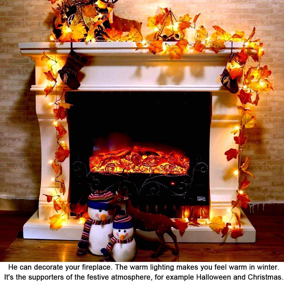Ainkedin Autumn Decorations, Fairy Lights, 40 Maple Leaf Light, Garden Lights Outdoor Lights, Autumn Wreath - Image 2
