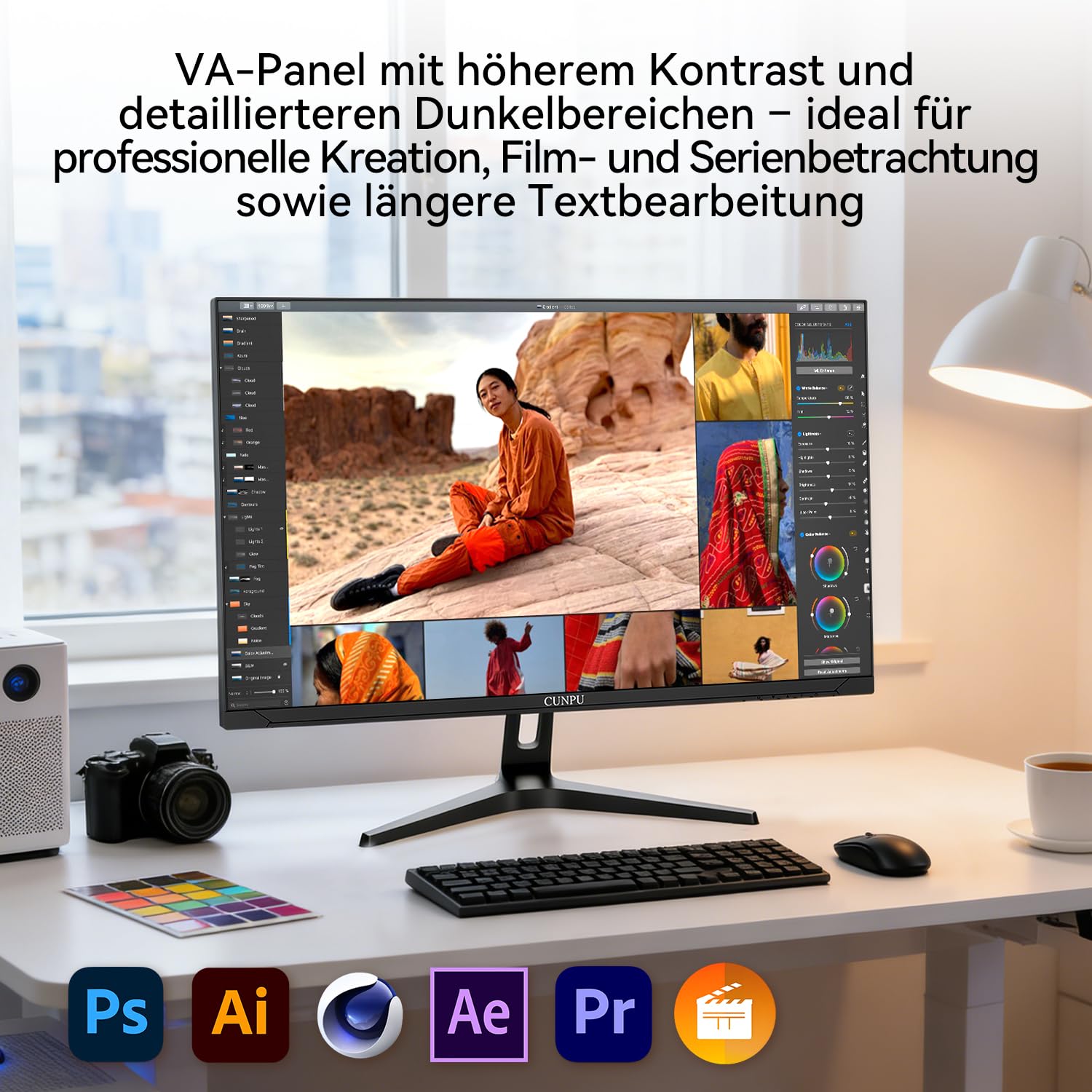 CUNPU 4K Monitor 32 Zoll, 1,07 Mrd. Farben, 100% sRGB, 95% DCI-P3&AdobeRGB, VA, Augenschonend, VESA(75X75mm), HDR, HDMI*2 DP*2, Für professionelles Arbeiten, Design & Content