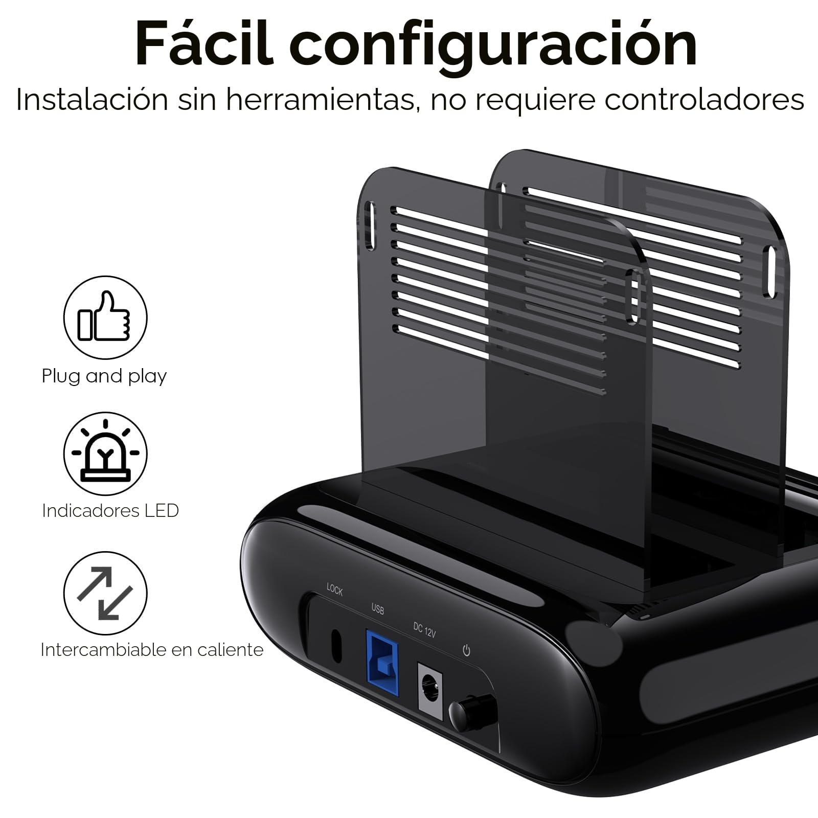 WAVLINK Doble bahía Estación de Acoplamiento para Disco Duro Externo Soporta 2x20TB, USB 3.0 a SATA I/II/III para 2.5 o 3.5in HDD, SSD con función de clonado Offline, soporta UASP SATA 5Gbps