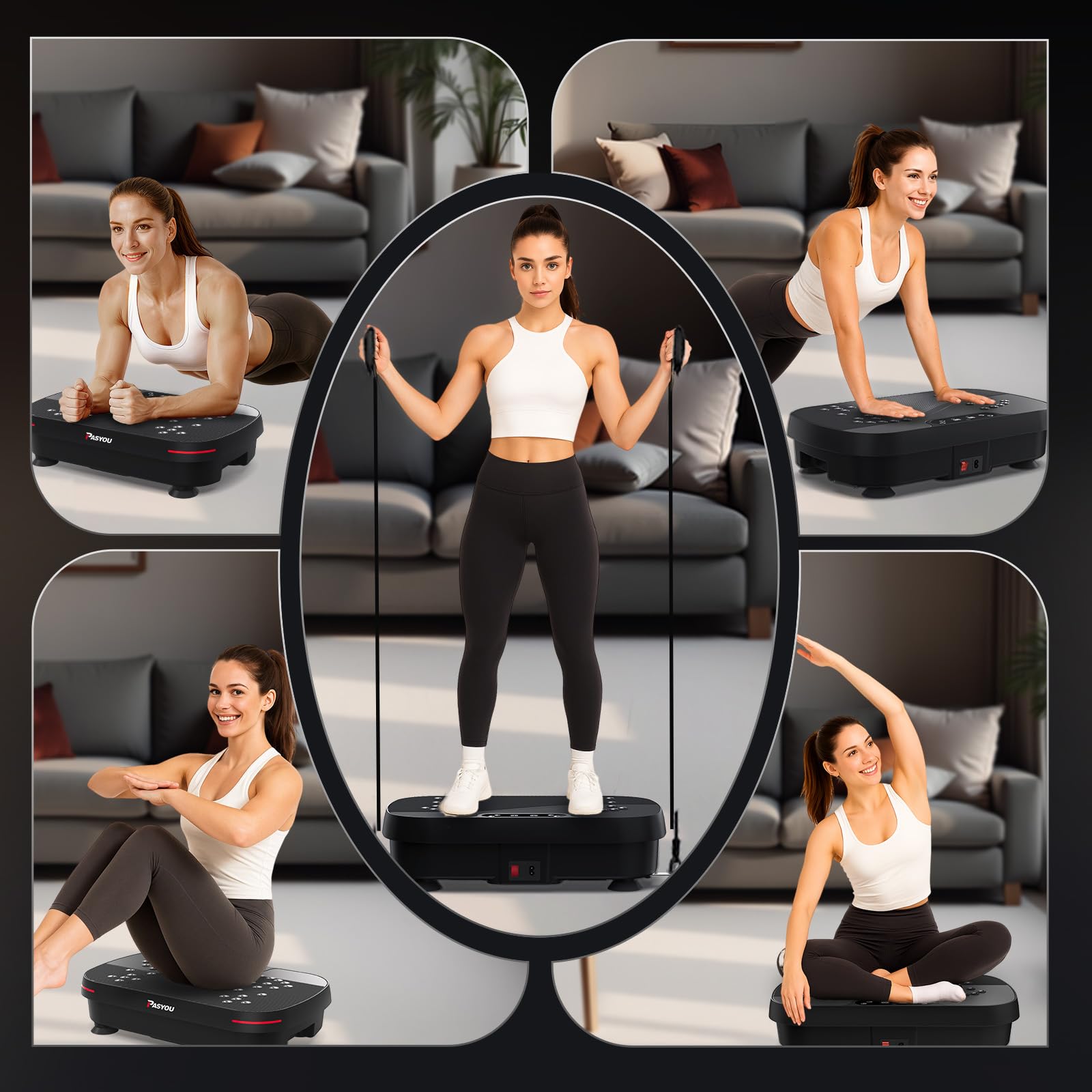 PASYOU Plateforme Vibrante avec 99 Niveaux d’Intensité, Plaque Vibrante Oscillante Antidérapante avec 2 Bandes de Résistance et Télécommande, Machine de Fitness pour Entraînement du Corps Entier