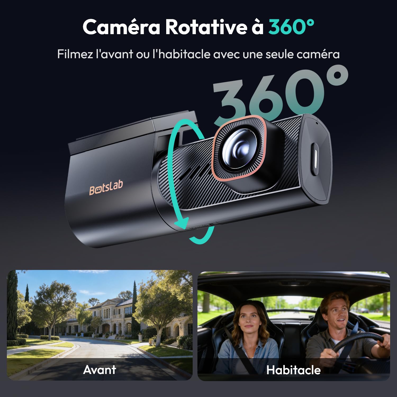 BOTSLAB 4K Dashcam Voiture Avant, Rotative 360° avec Super Condensateur