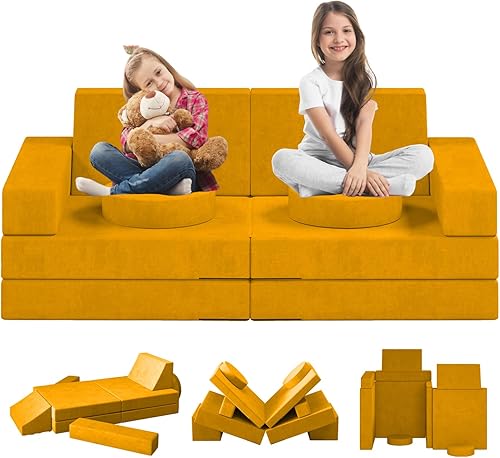 linor Sofá infantil de 10 piezas, sofá infantil para sala de juegos, sofá modular creativo para niños pequeños y bebés imaginativos, muebles de sala