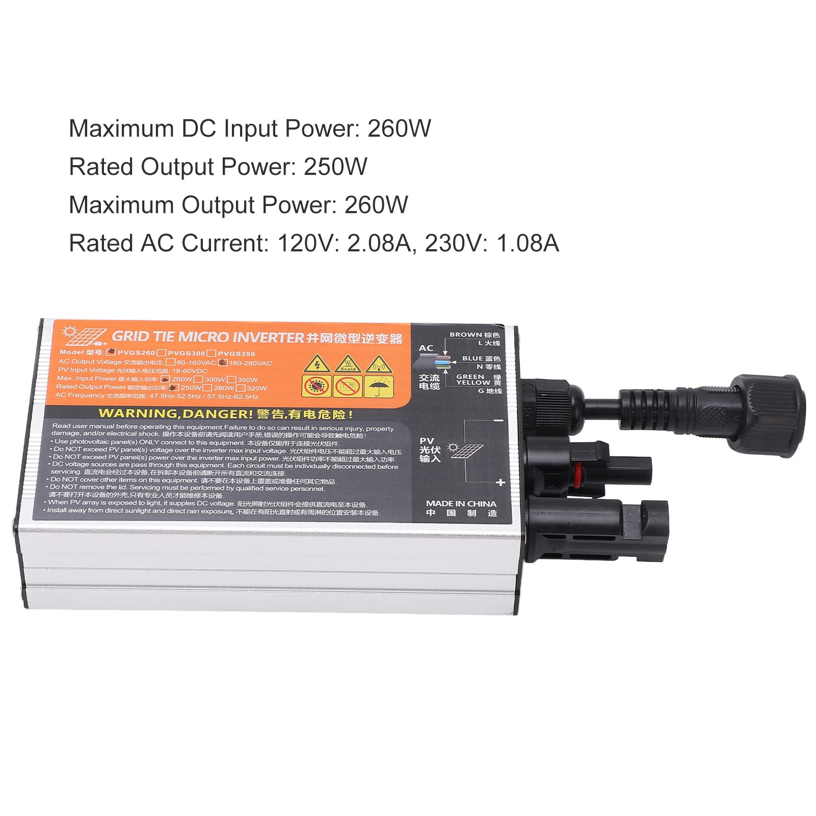 Cryfokt Mikroinwerter Sieciowy, Mikroinwerter Fotowoltaiczny MPPT o Mocy 350 W, z Napięciem Wejściowym 18–60 V DC i wodoodpornością IP55, do Użytku Domowego z Panelami Słonecznymi (PVGS-260W(18-60V)