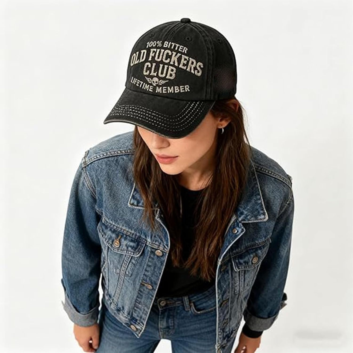 Old Fuckers Club-Baseball Cap, Old Fuckers Club Vintage Baseball Cap, Adjustable Distressed Black Funny Hat, 100% Bitter - Image 2