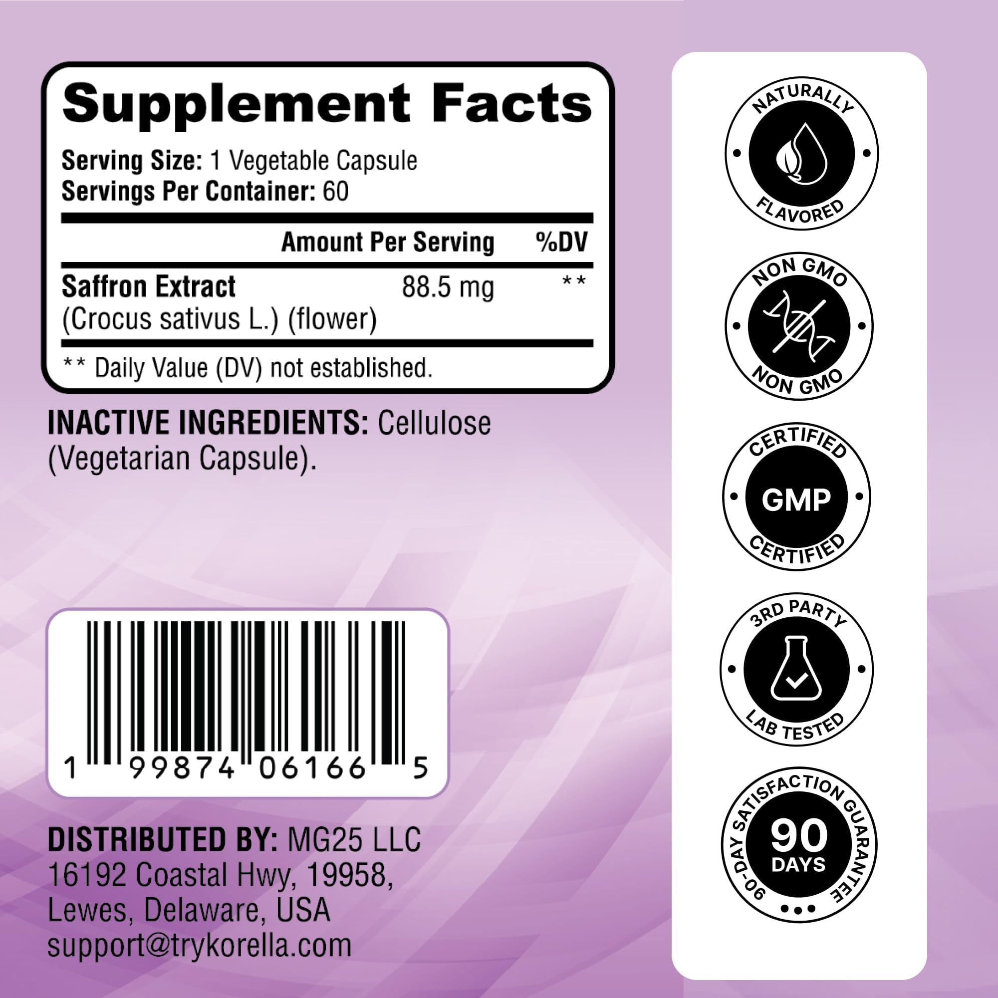KORELLA Saffron Supplement 88.5 mg – Pure Saffron Extract Capsules for Wellness, Energy Support & Focus – Pure Saffron Supplements - Natural Saffron Pills for Men & Women – 60 Count — Amazon image 4