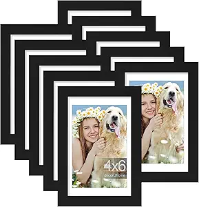 decorUhome 4x6 Picture Frame Set of 10, Display Photos 3.5x5 with Mat or 4x6 Unmatted for Picture Frames Collage Wall Decor, Black