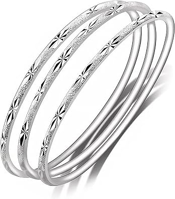 Dainty Silver Bangle Bracelet Set for Women, 3Pcs Trendy Simple Stainless Steel Stackable Hypoallergenic Cuff Bracelet Fashion Party Jewelry Gift