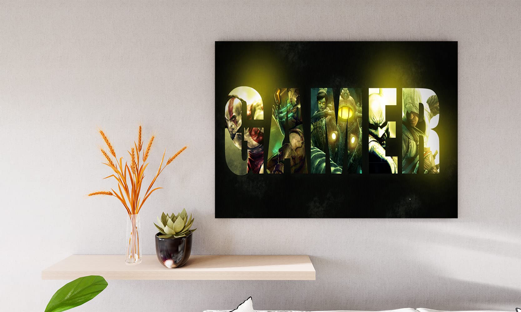 VERRE ART Printed Framed Canvas Painting for Home Decor Office Studio Wall Living Room Decoration (14x10inch Wrapped) - God_of_War-Dead_Space-BioShock_2