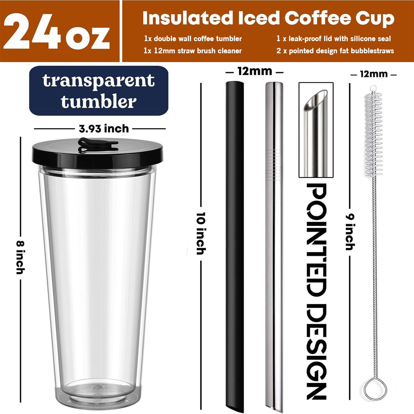 VITEVER 4er Set Glasbecher Mit Deckel & Strohhalm – 375 Ml, Gerippt, Für Eiskaffee, Bubble Tea, Smoothies