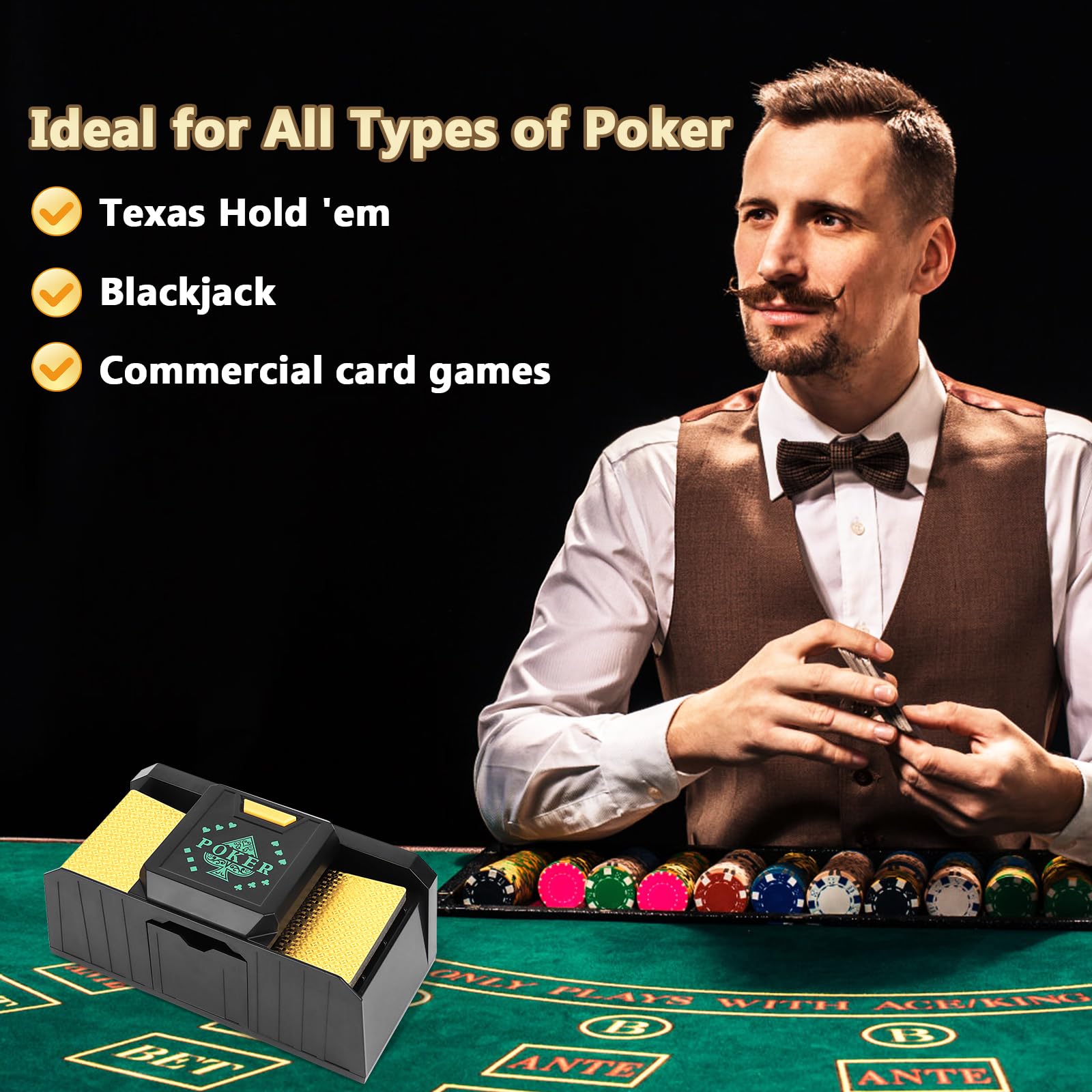 Mescolatore Automatico di Carte, MXTIMWAN Mischia Carte Automatico Card Shuffler Funzionamento a Batteria, Mescolatore di Carte Automatico per Feste in Famiglia, Poker, Blackjack, Uno