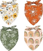 Whaline 4-Pack Boho Daisy Dog Bandanas - Washable Adjustable Pet Scarves for Cats Dogs, Spring Birthday Party Neckerchiefs