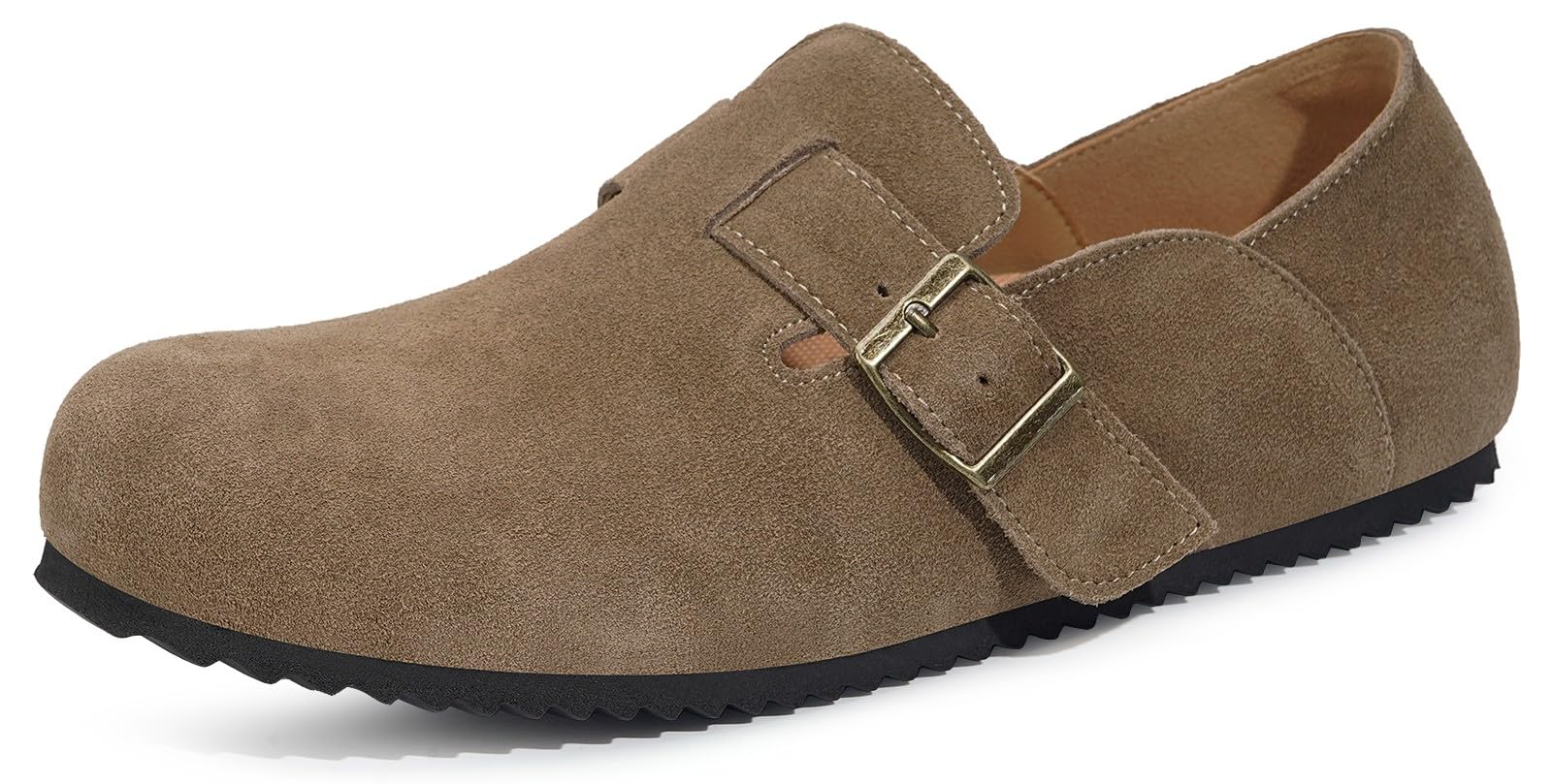 Intini Women's Flats Loafers Casual Slip on Leather Suede Clogs Mules with Arch Support Comfortable Footbed Adjustable Buckle Walking Potato Shoes,Brown Green,US 10=EU 41