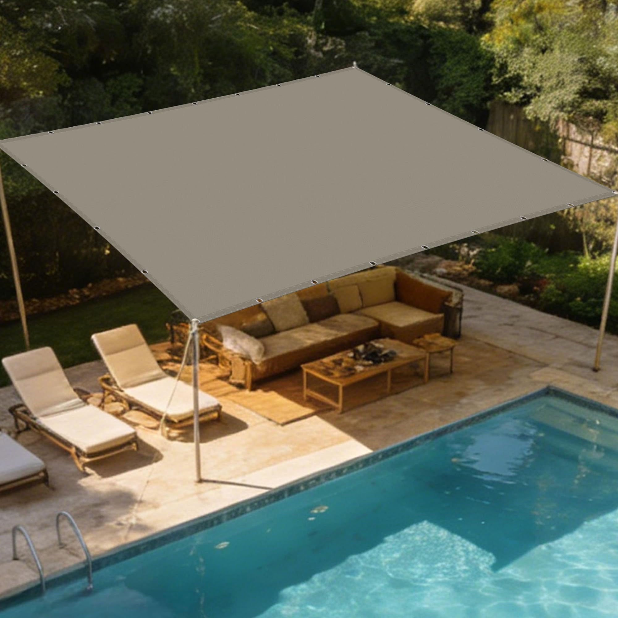 Voile d'ombrage rectangulaire avec oeillets solides et cordons de tension