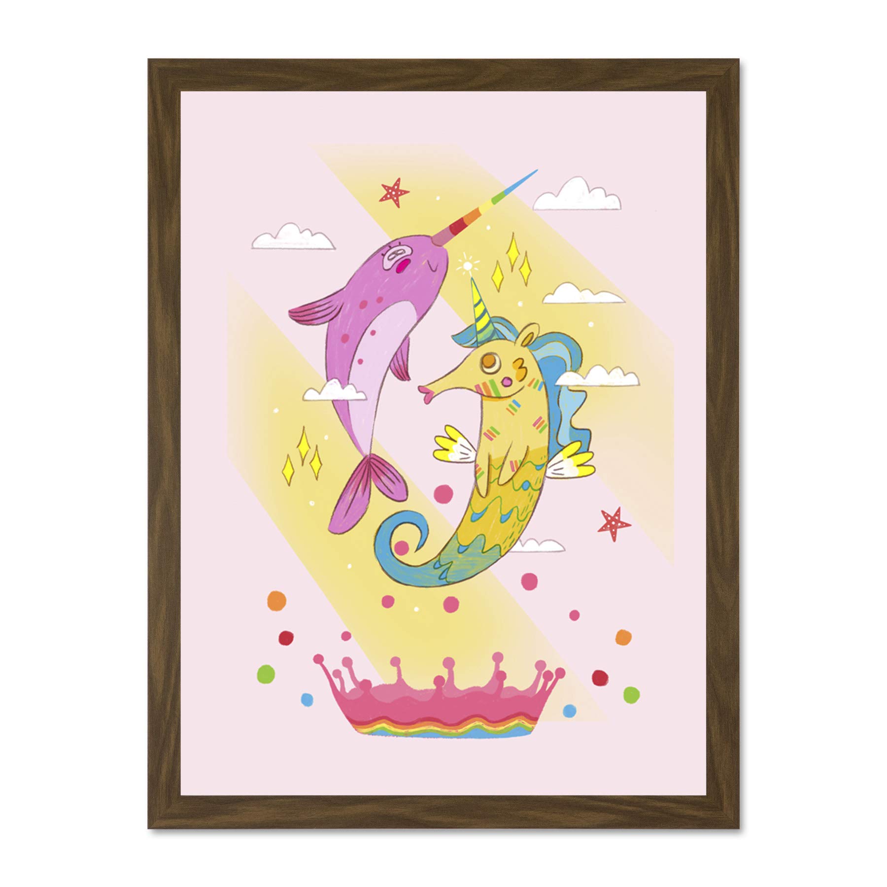 Wee Blue Coo Unicorn Seahorse Narwhal Magic Large Framed Art Print Wall Poster 18x24 inch