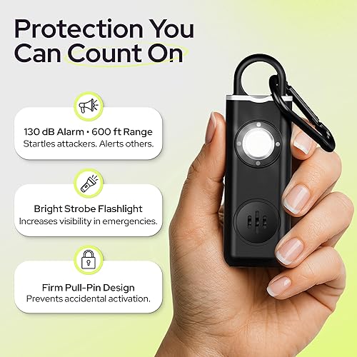 Miniatura 2 de Weten Alarma de seguridad personal para mujeres  Llavero de sirena de pánico fuerte de 130 dB  Alternativa de silbato de violación  Luz LED, clip de