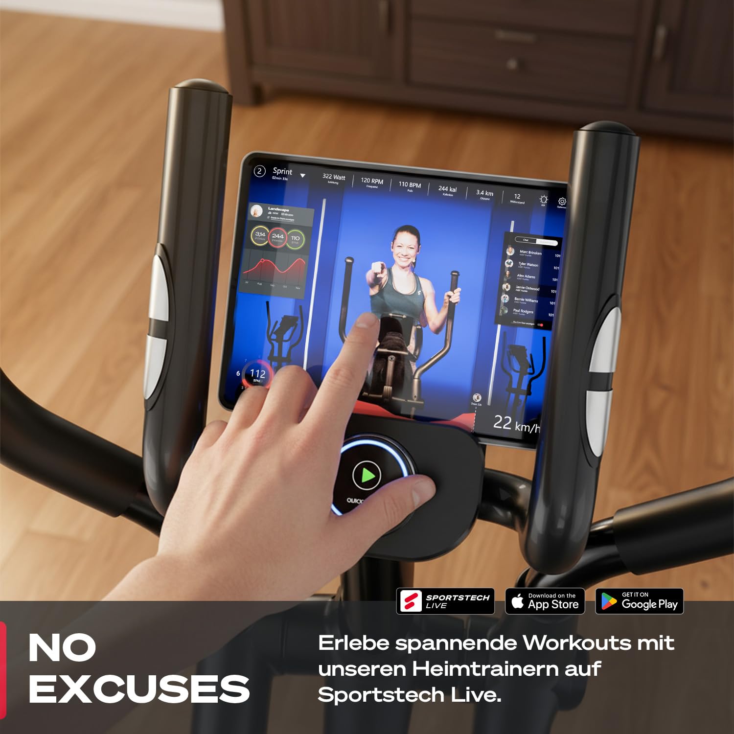 Sportstech CX625 Crosstrainer für Zuhause, Ellipsentrainer mit 32 Widerstandsstufen, 15 kg Schwungrad, leises Magnetbremssystem, LCD Display, Pulssensor, Crosstrainer bis 120 kg