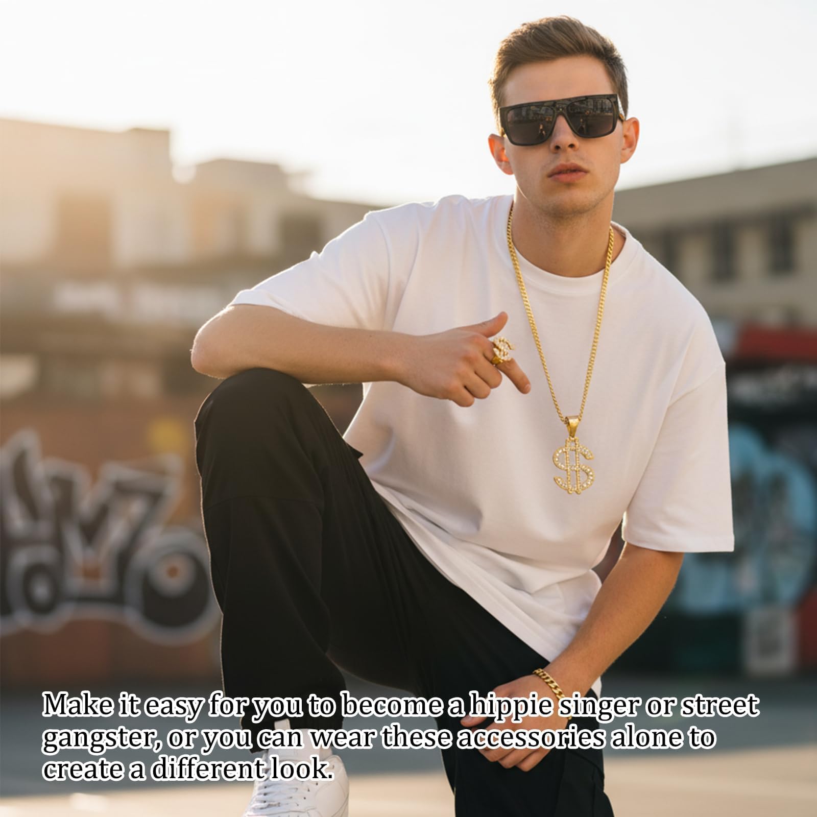 SurPse 6-Piece 90s Hip Hop Fancy Dress Kit with Fake Gold Chain - Image 4