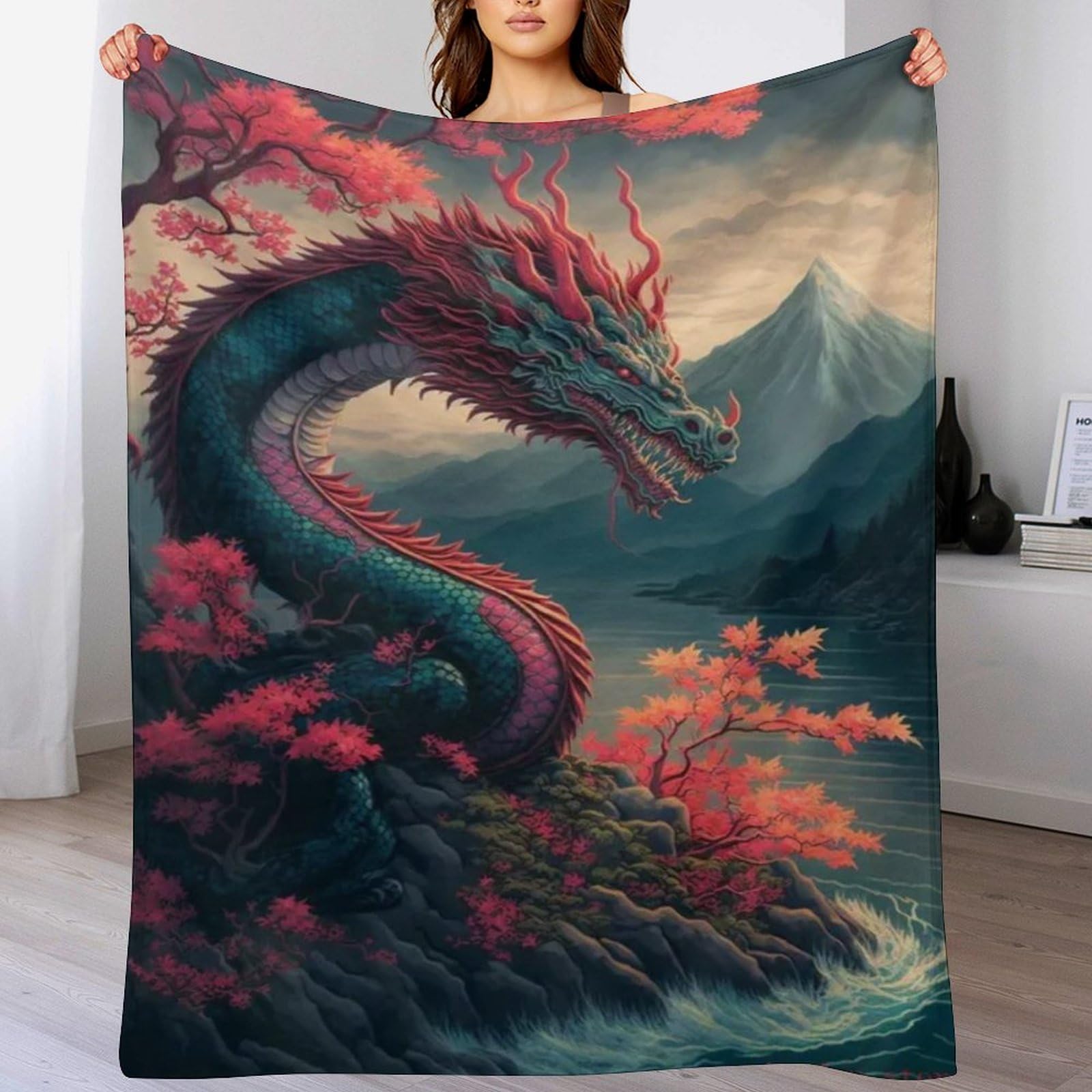 Couverture polaire dragon chaude et moelleuse en flanelle pour l'hiver