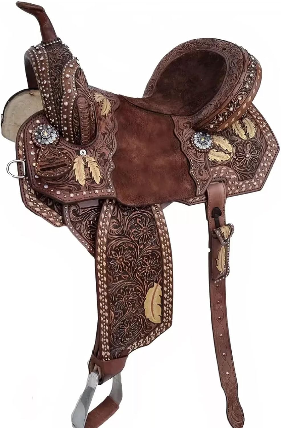 Custom Made Antique Finish Western Horse Saddle Barrel Racing Trail Hand Tooled Carved Leather Equestrian Tack Set 10" to 18" ST-WLS-0169