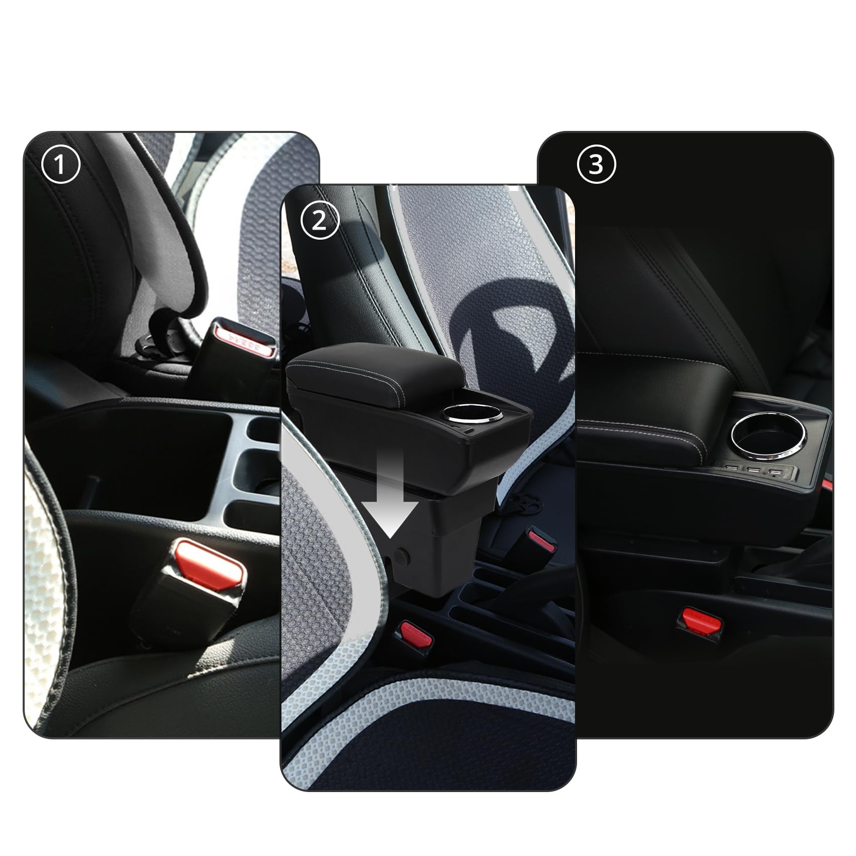 YJYWZH Compatible with Peugeot 207 Armlehnen Auto Mittelkonsole Aufbewahrungsbox Armlehne Innenausstattung Armauflage Armstütze mit USB Anschluss | Mittelarmlehne für Mittelkonsole,mit 6 USB,Doppelstauraum,Verschiebbarer Armauflage,PU-Leder,Schwarz mit we