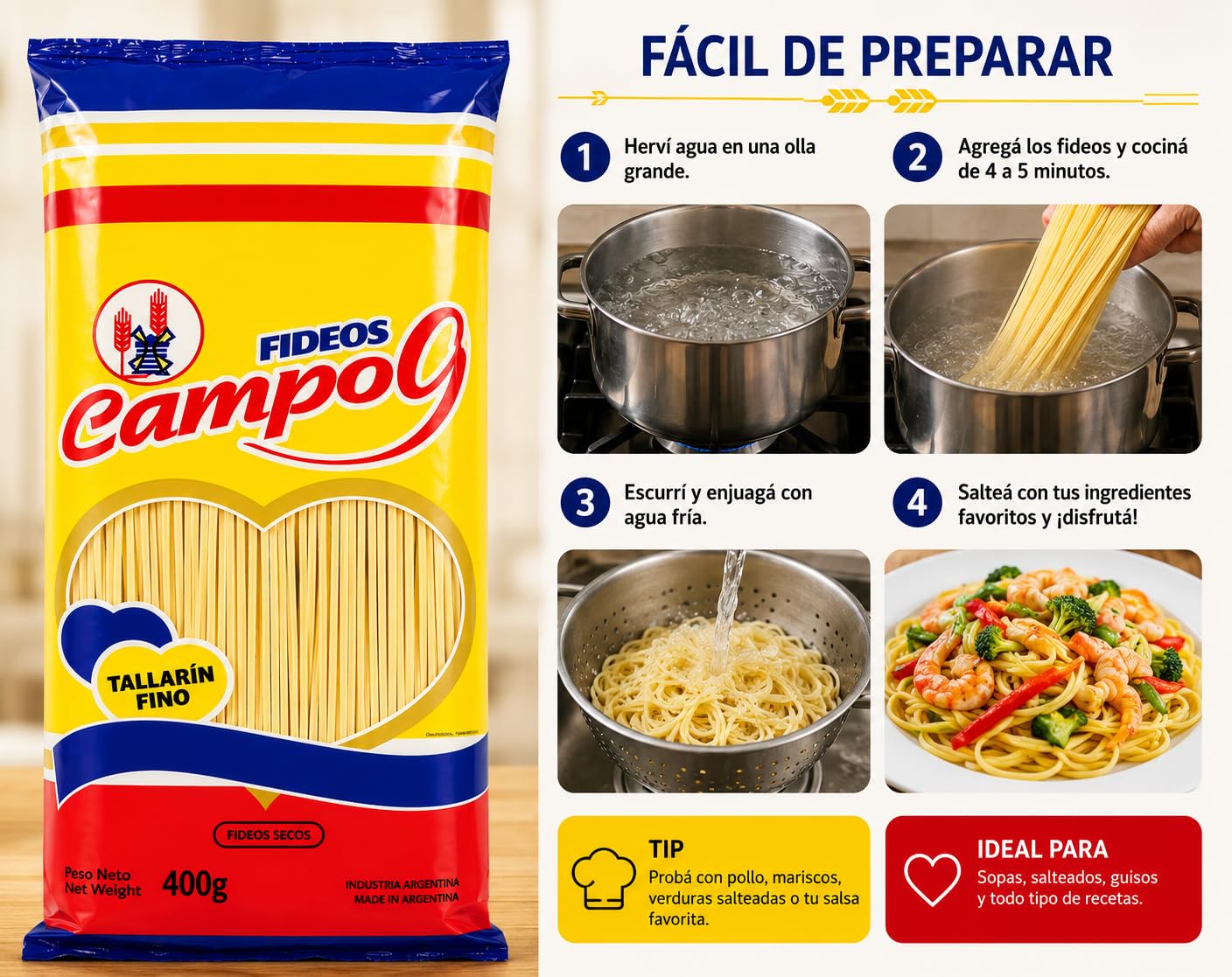 TALLARIN FINO FIDEOS CAMPO9 PACK 2x 400 G