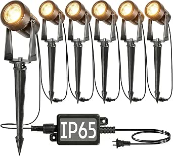 SUNTHIN Outdoor Landscape Lighting, 6 Pack with Transformer, Waterproof IP65, Connectable, Adjustable Spotlights for Yard and Garden
