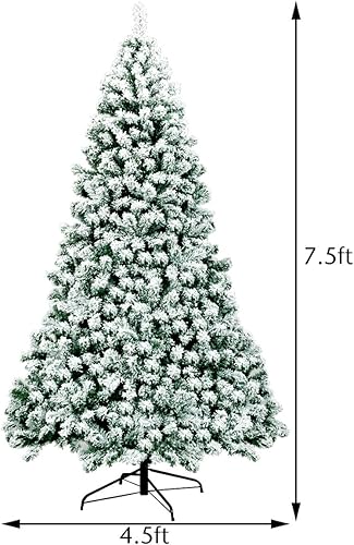 Miniatura 7 de Goplus Árbol de Navidad artificial con nieve de 7.5 pies, árbol de Navidad con bisagras nevadas preiluminado con 550 luces LED, 1346 puntas de rama