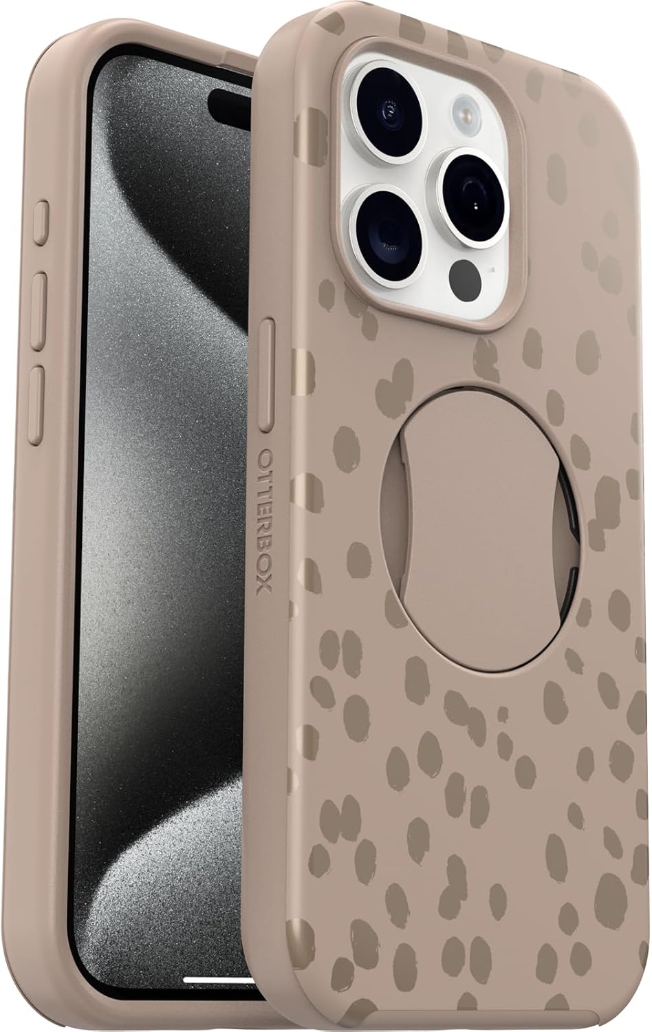OtterBox iPhone 15 Pro (Only) OtterGrip Symmetry Series Case - ON The SPOT (Brown), Built-in Grip, Sleek case, Snaps to MagSafe, Raised Edges Protect Camera & Screen - Image 6