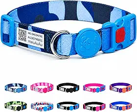 meuAuAu Coleira Cachorros Grandes com Identificação QR Code, Coleira para Cães e Coleira Pet Inteligente sem Bateria, Ajustável em Poliéster Premium com Trava de Segurança (Armyblue, G)