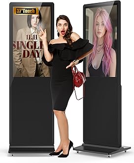 37-inch Indoor Floor Standing Digital Signage Display, 2K Touchscreen FHD LCD Screen Android OS Kiosk Stand with 2 Speakers, Auto Media Display Advertising Player Supports Remote Control