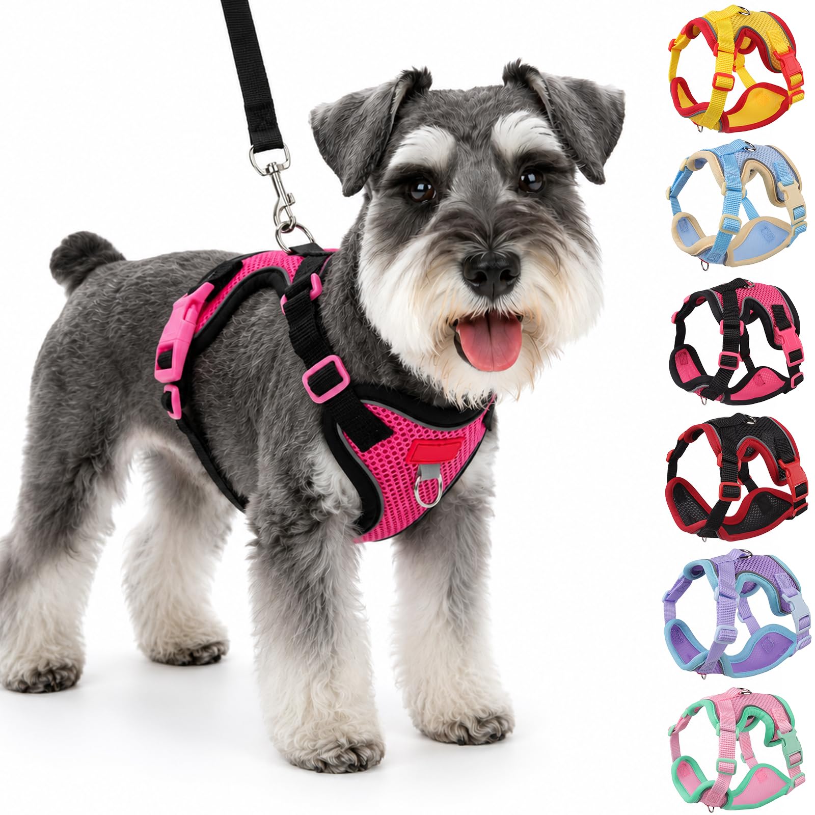 Olcyren Dog Harness and Lead Set, Soft Padded Reflective Adjustable Puppy Harness, No Choke Soft Mesh Breathable Pet Vest Harness for Small Medium Dogs and Cats Walking Running Hiking (Rose Red, L)