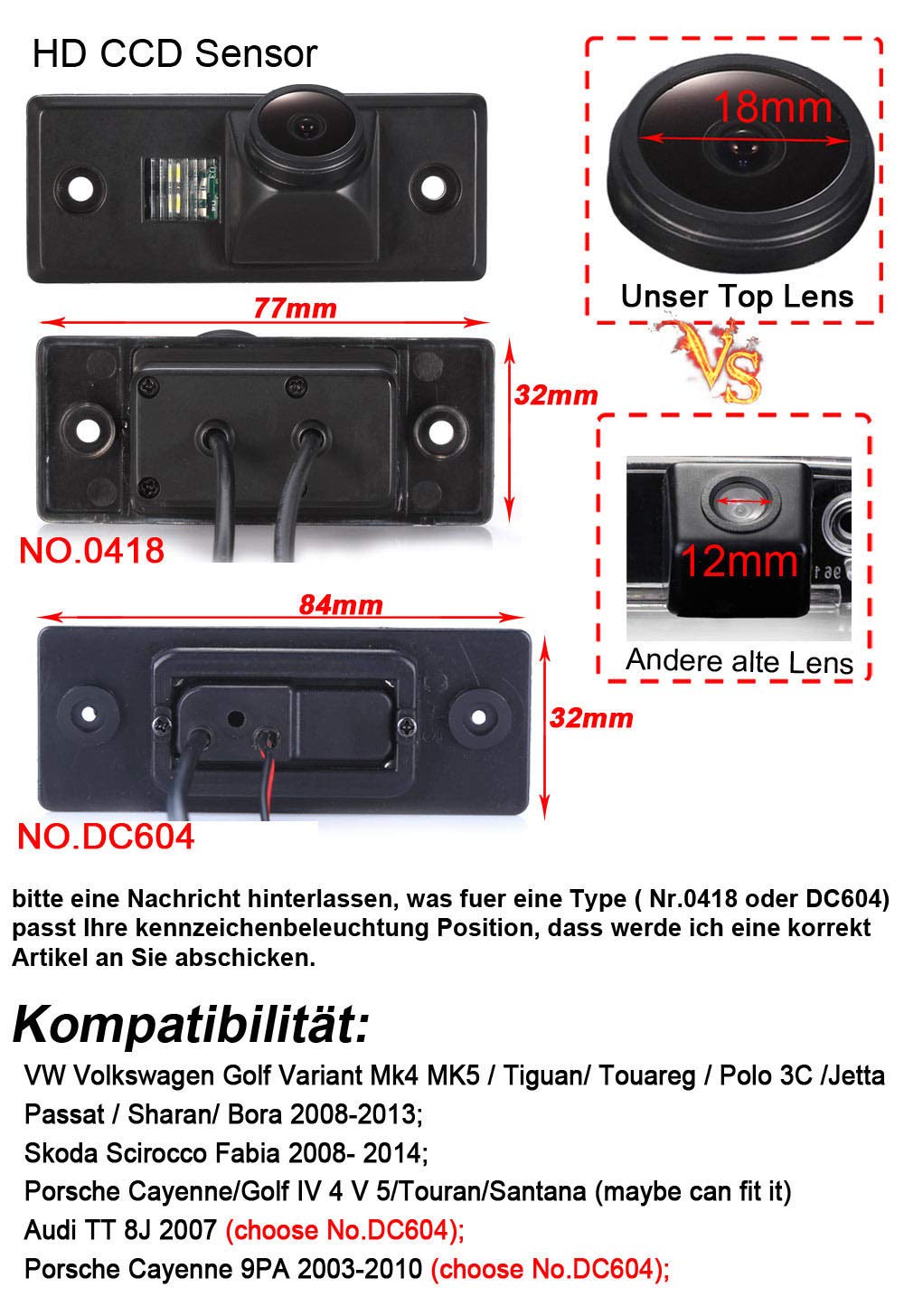 Cámara de Respaldo Cámara de Visión Trasera 170 Grados Cámara de Marcha Atrás para VW Golf MK4 MK5 Tiguan Touareg Polo 3C Jetta Passat Sharan Bora Skoda Scirocco Fabia Cayenne Touran Santana