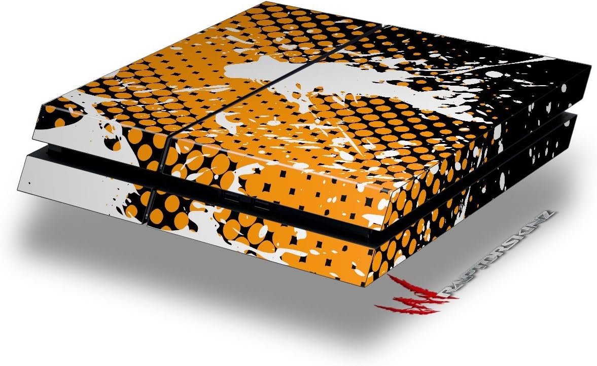 Halftone Splatter White Orange - Decal Style Skin fits original PS4 Gaming Console