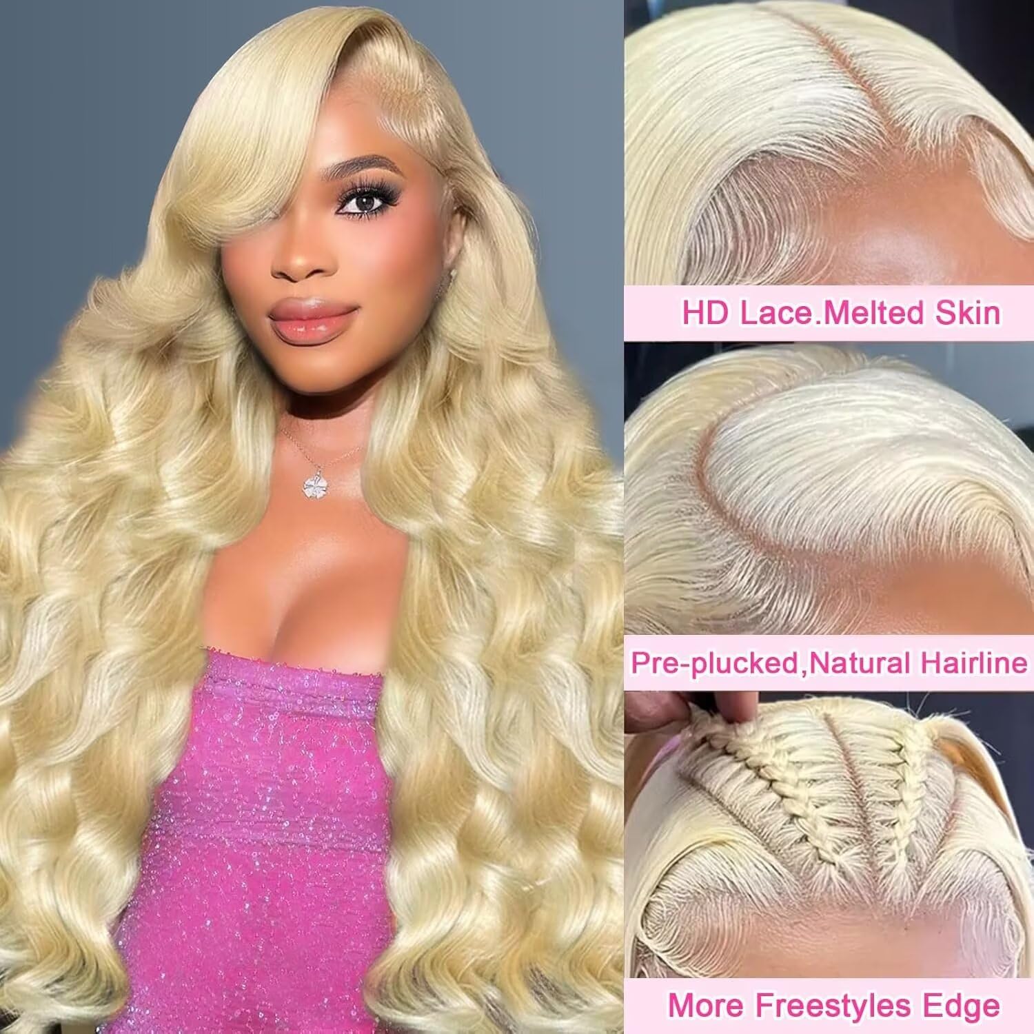 26 Inch 13x6 Lace Front Wig Human Hair 200 Density 613 Blonde Wig Body Wave Lace Front Wigs Human Hair Pre Plucked 613 HD Lace Frontal Wig for Women - Image 2