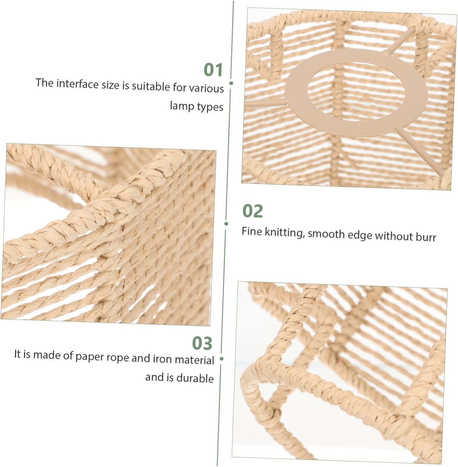 POPETPOP Rattan Chandelier Lampshade Paper Rope Drum Style Retro Small Ceiling Light Cover