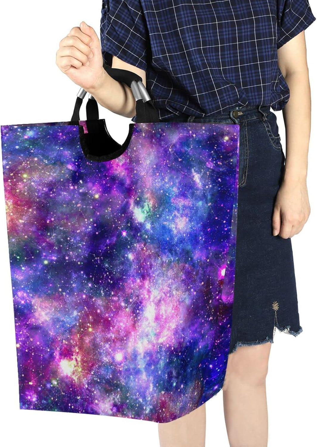Purple Galaxy Laundry Basket Foldable Laundry Hamper Large Clothes Toys Basket with Handles for Laundry Room, Bathroom, Bedroom, Dorm