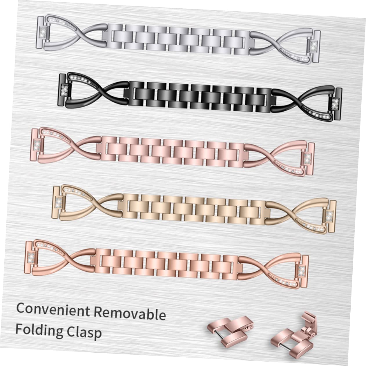 Uonlytech 3pièces Bracelet De Montre Avec Incrustations De Rhinestones Remplacement Compatible Pour Montres Doré