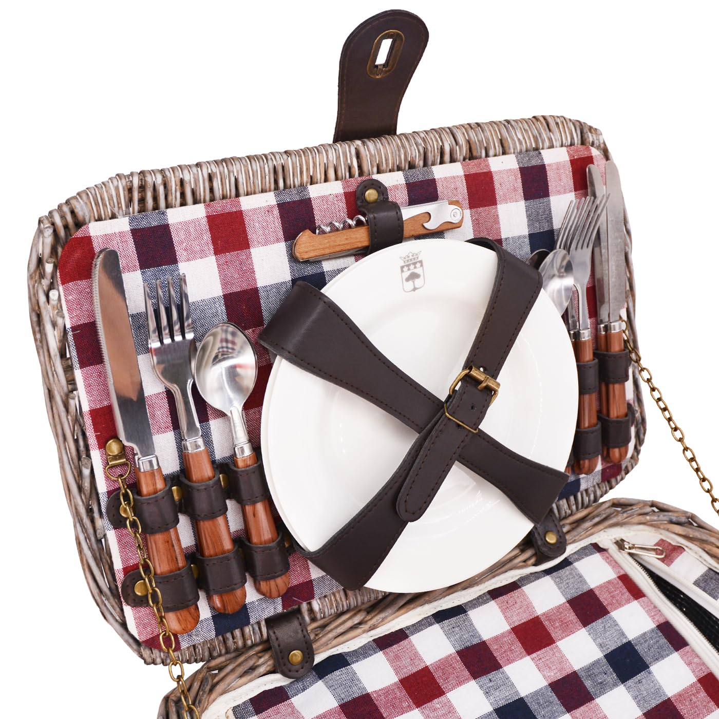 Les Jardins de la Comtesse Cesto da picnic Sarlat, Vimini, blu e vinaccia, 4000 g, 45 x 37 x 25 cm, stile campagna, scomparto isotermico, 17,5 l