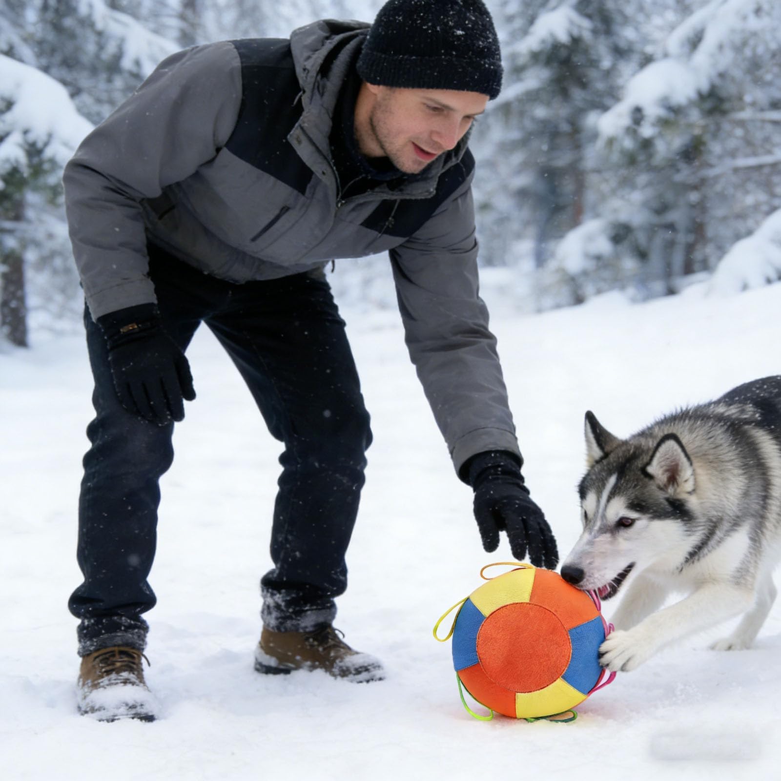 Pelota gigante calmante para perros, bola gigante de pastoreo para perros, bolas grandes inflables duraderas resistentes al desgarro con cubierta de mango y bomba para perros de juego y ejercicio (55